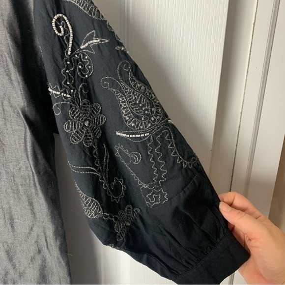 ZARA blouse top embroidery chambray artsy boho - Picture 3 of 4